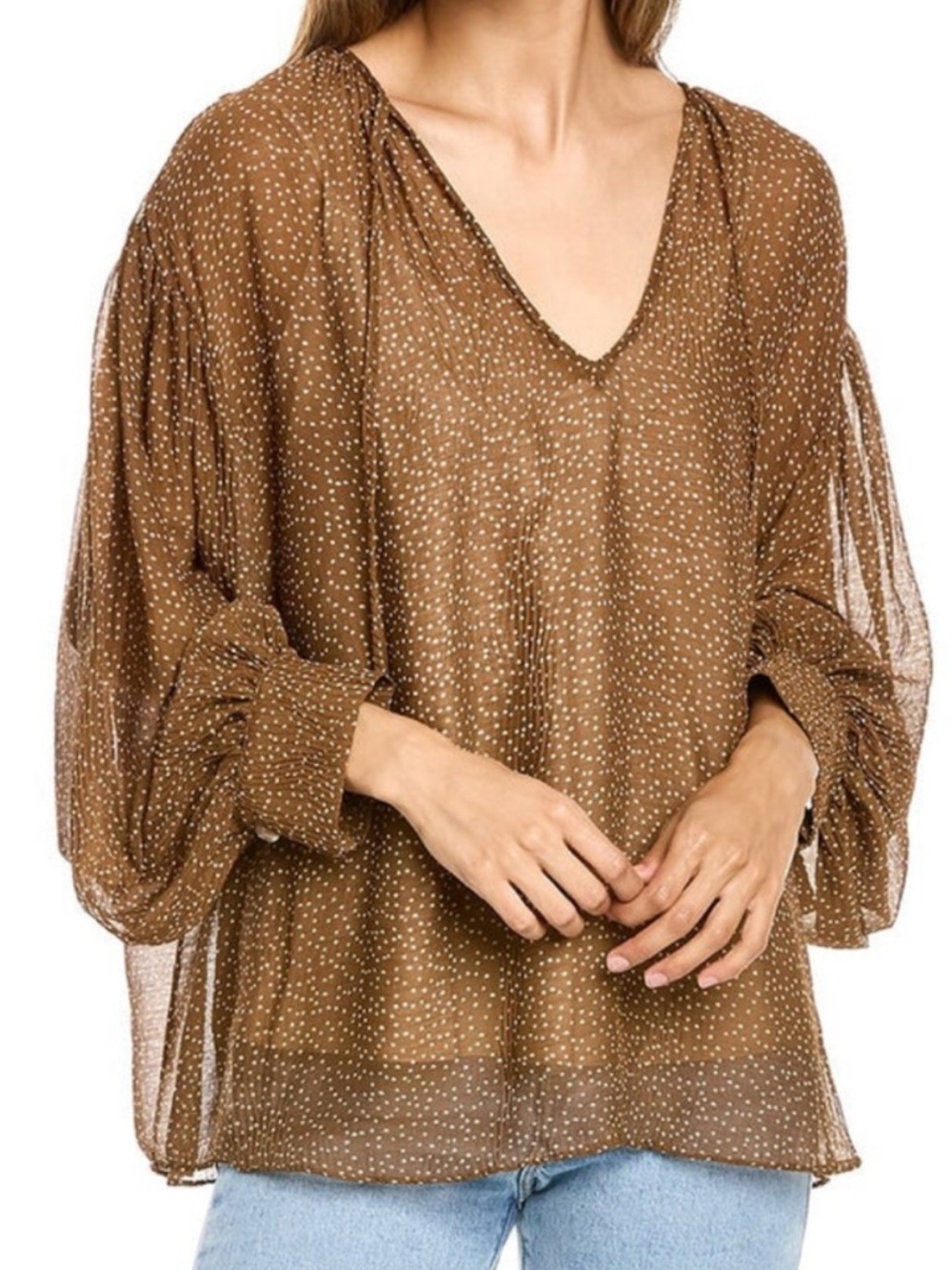 VINCE (missing slip) Starry Dot Apollo Dot Sheer Billowy Tie Neck Blouse - Picture 13 of 15